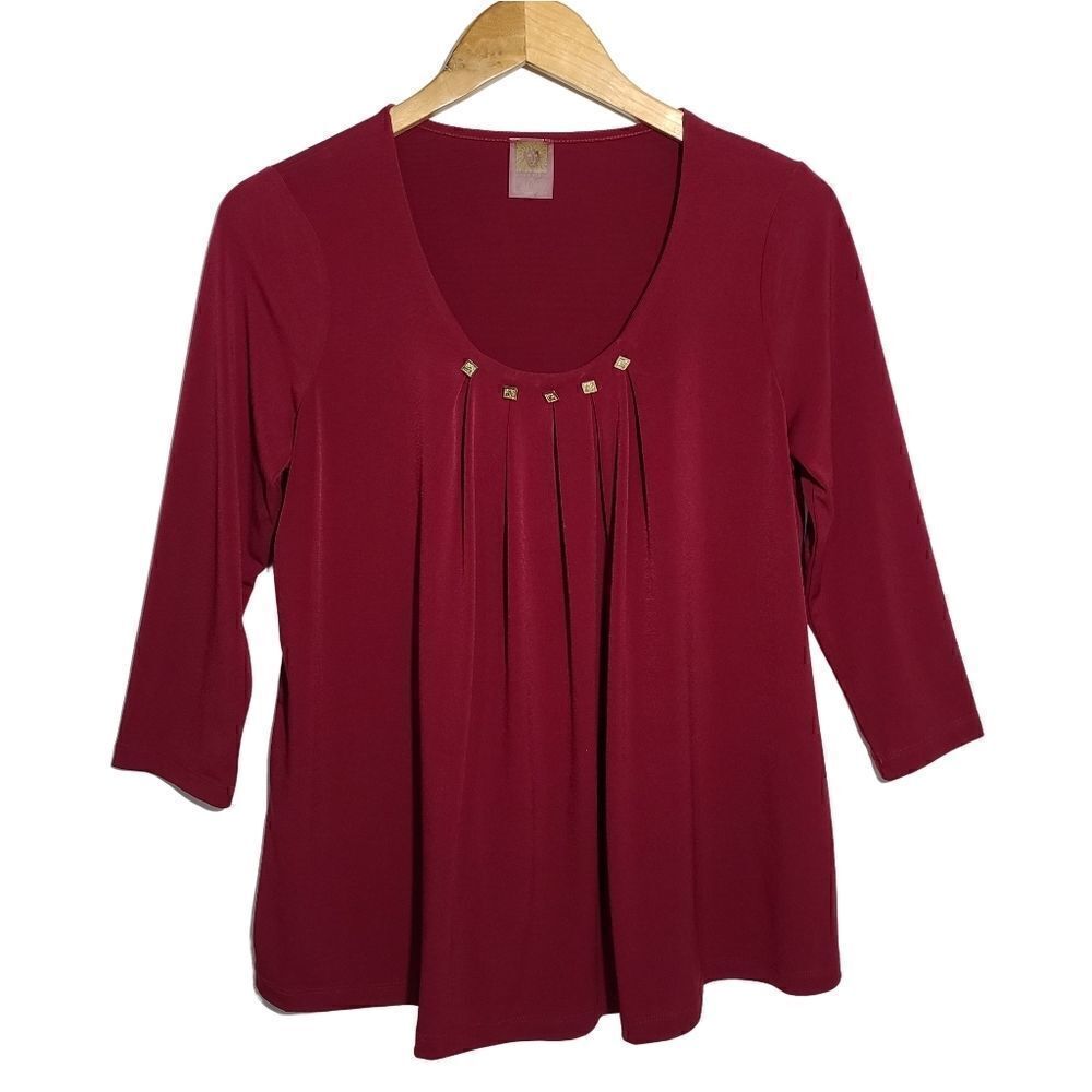 Anne Klein Burgundy pleaded womens long sleeve top